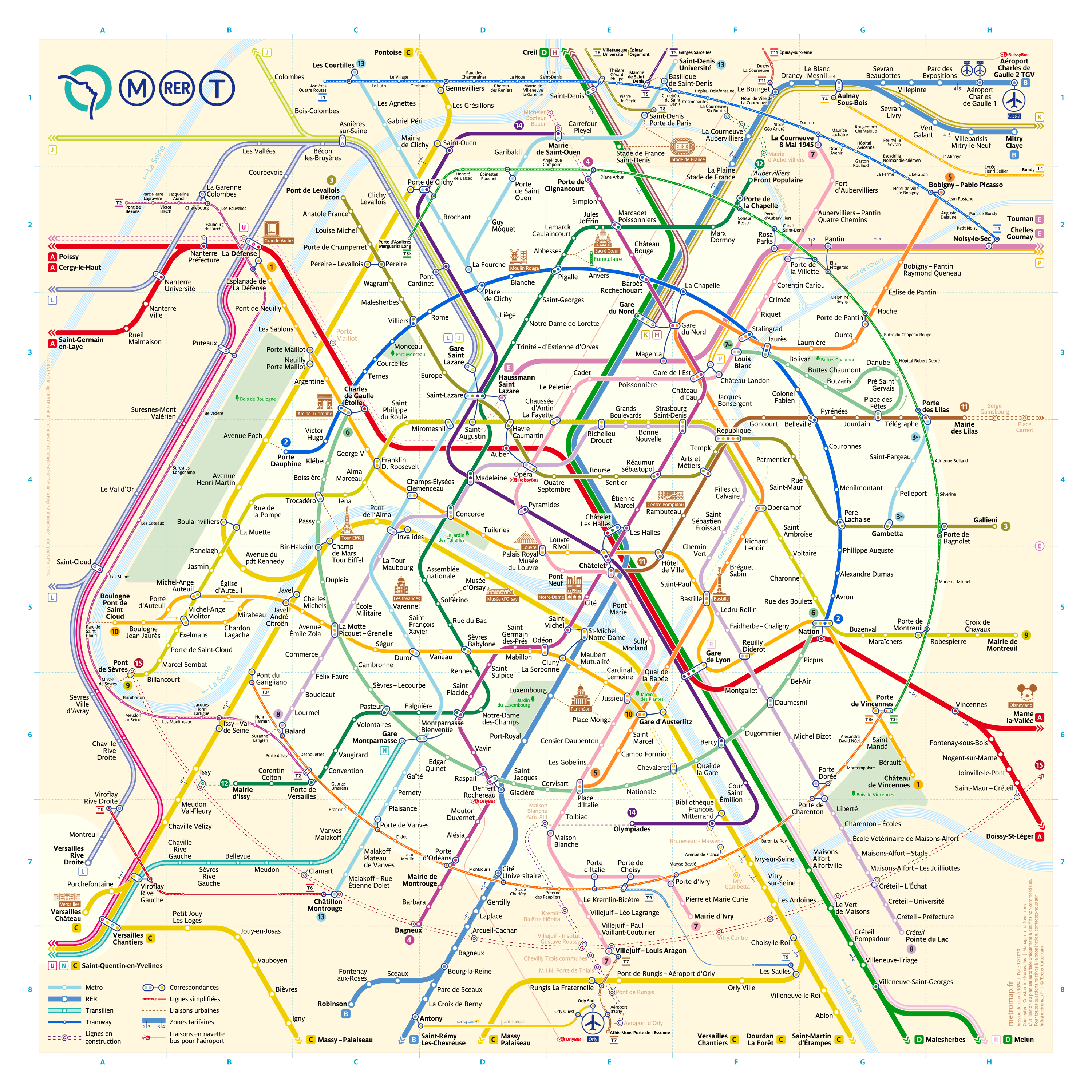 Printable Paris Metro Map, Metro map shows all stations of 14 metro ...
